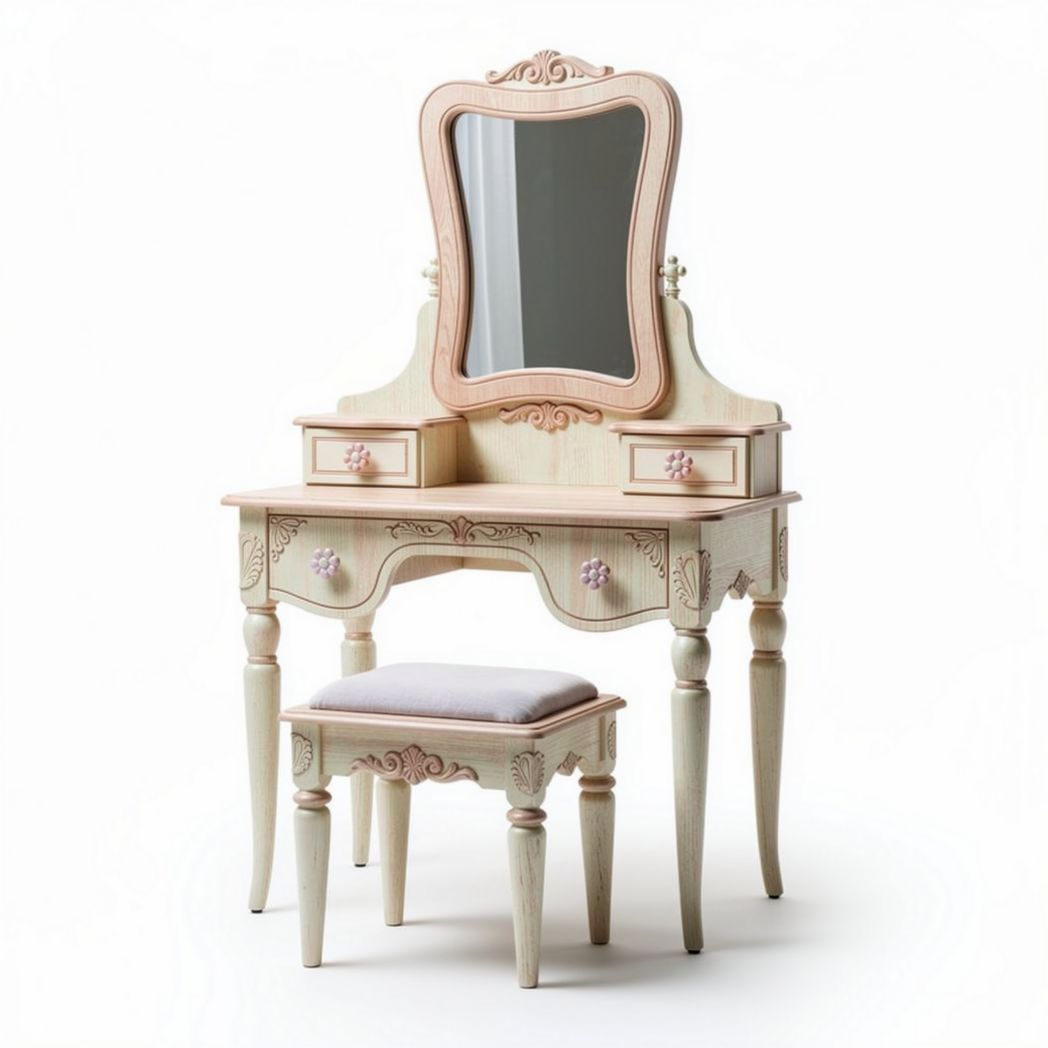 Coiffeuse vintage en bois avec miroir 70 x 40 x 150 cm couleur crème
