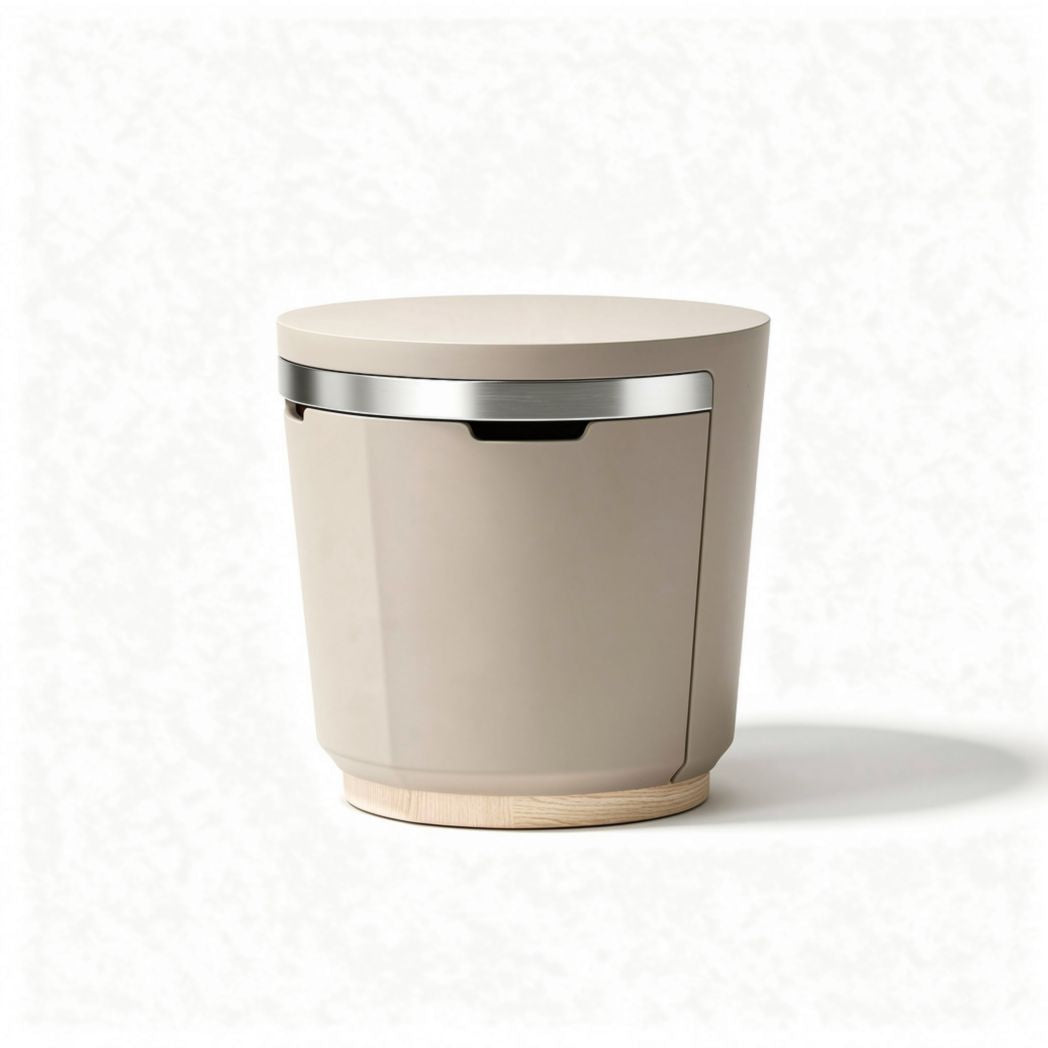 Poubelle de cuisine en plastique beige avec couvercle en acier inoxydable 30 x 30 x 40cm