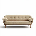 Canape rembourré en tissu beige avec accoudoirs en bois 180 x 80 x 75cm
