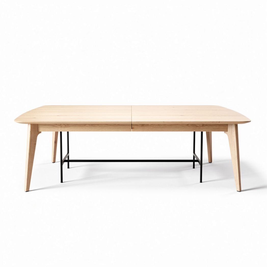 Table en bois clair avec pieds en métal noir dimension 180 x 90 x 75cm