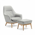 Fauteuil en tissu gris avec repose-pieds en bois de hêtre 80 x 75 x 90cm