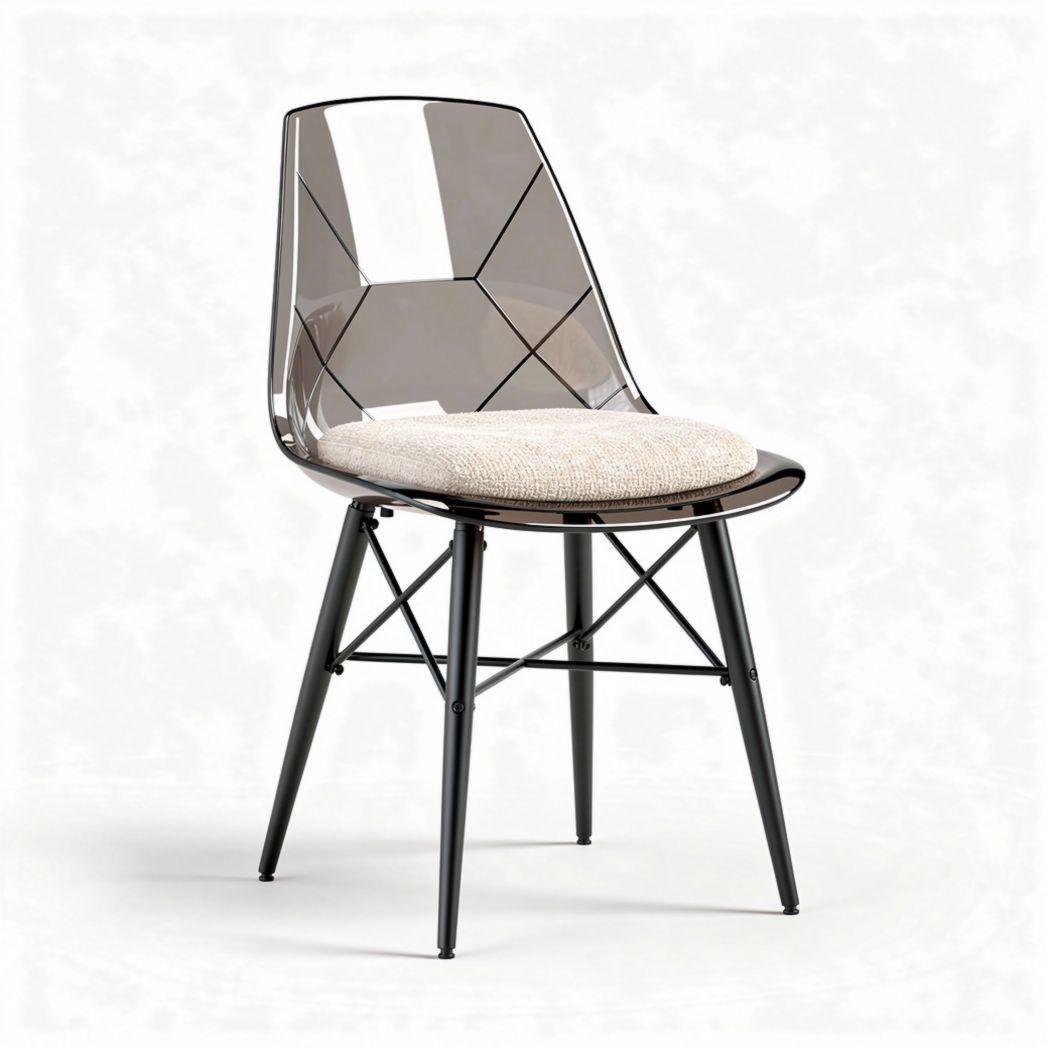 Chaise moderne en plastique transparent avec coussin beige 45 x 45 x 80cm