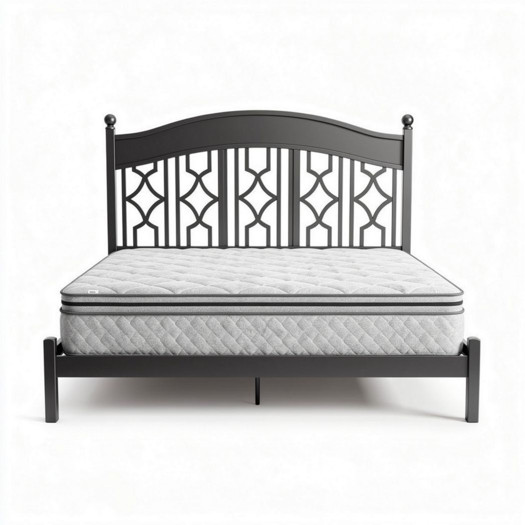 Lit metal avec matelas en mousse 205 x 150 x 100cm couleur grise