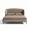 Lit en tissu beige avec tête de lit capitonnée dimensions 200 x 160 x 100cm