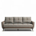 Canapé en tissu gris avec accoudoirs en bois et dimensions 200 x 90 x 85cm
