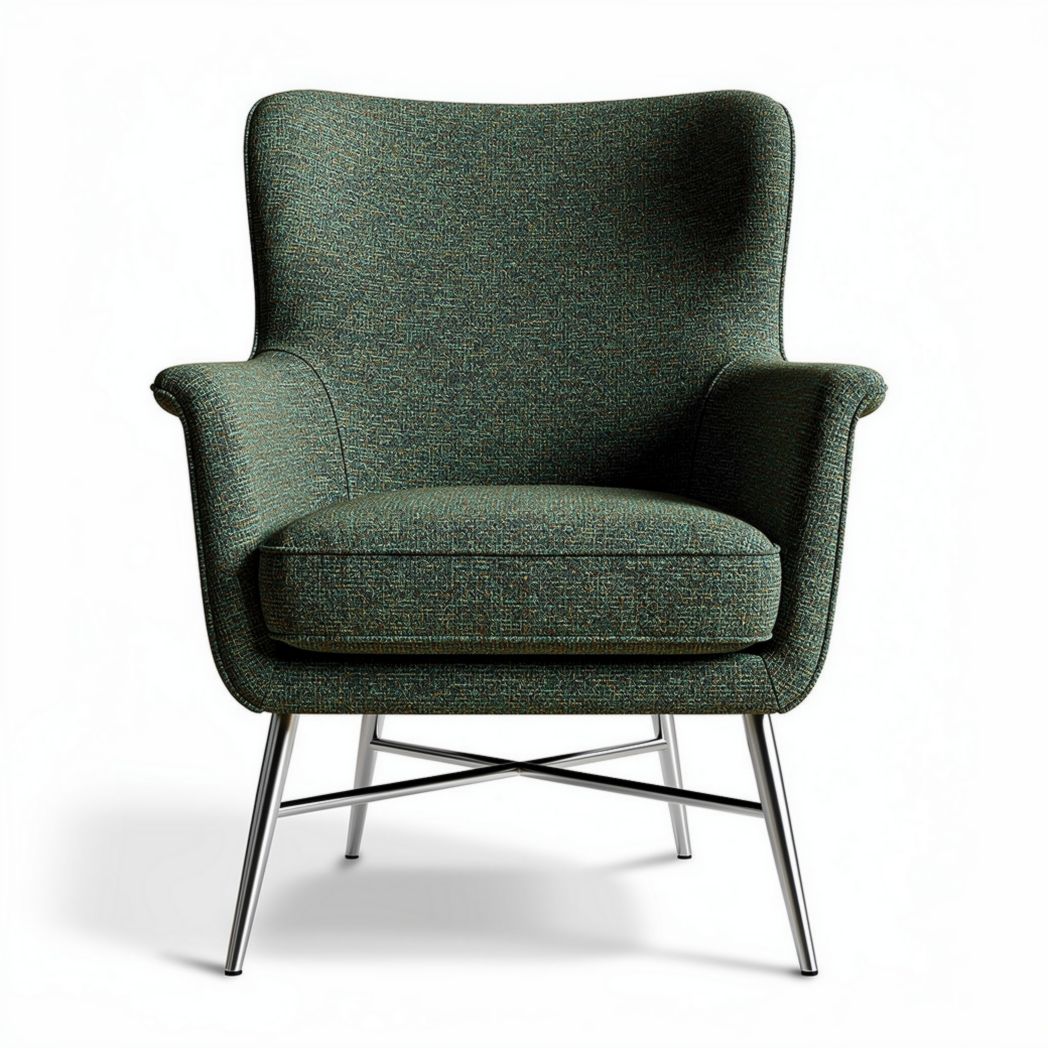 Fauteuil en tissu vert avec structure en métal 80 x 80 x 90cm