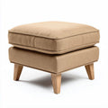 Pouf en tissu beige avec pieds en bois dimensions 50 x 50 x 35cm