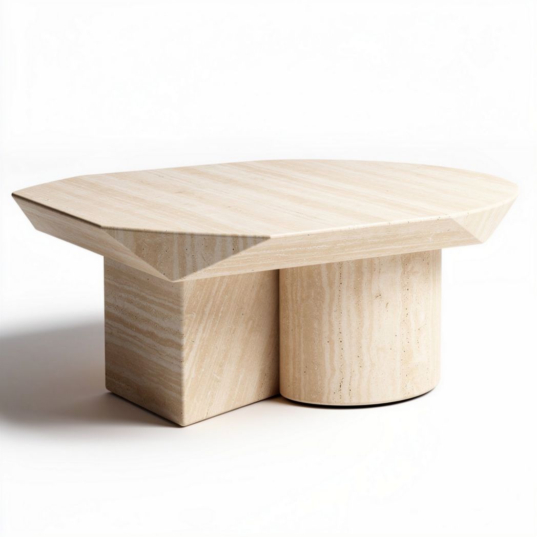Table basse en travertin beige octogonale 100 x 80 x 45cm designed pour le salon